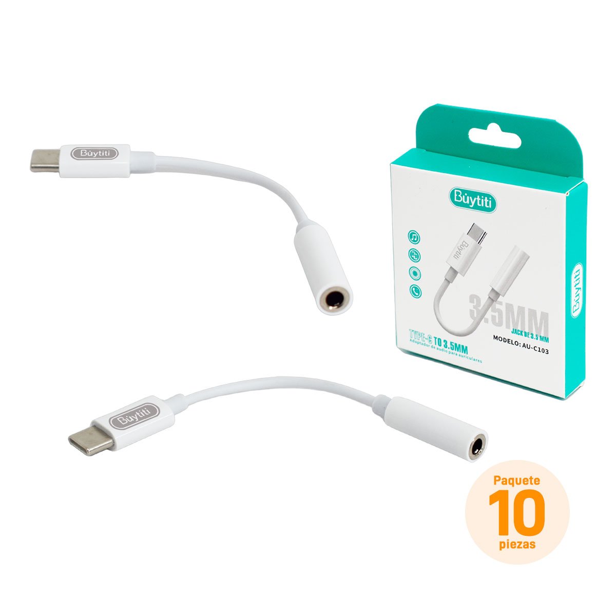 Paquete de 10 adaptadores para audio de entrada tipo C a plug 3.5 mm