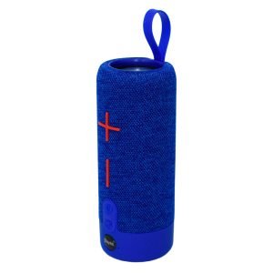 Bocina bluetooth cilíndrica portátil con acabado en tela