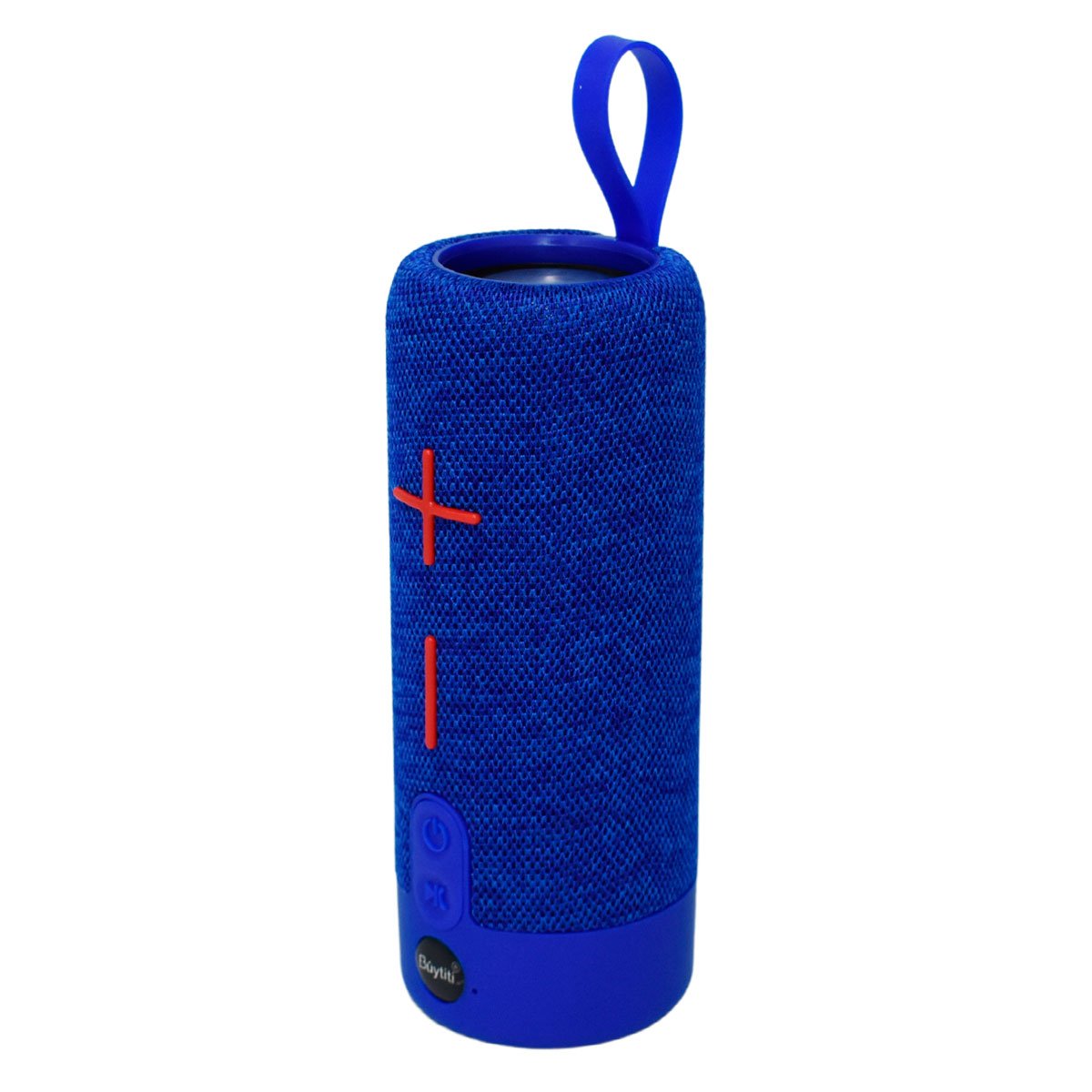 Bocina bluetooth cilíndrica portátil con acabado en tela