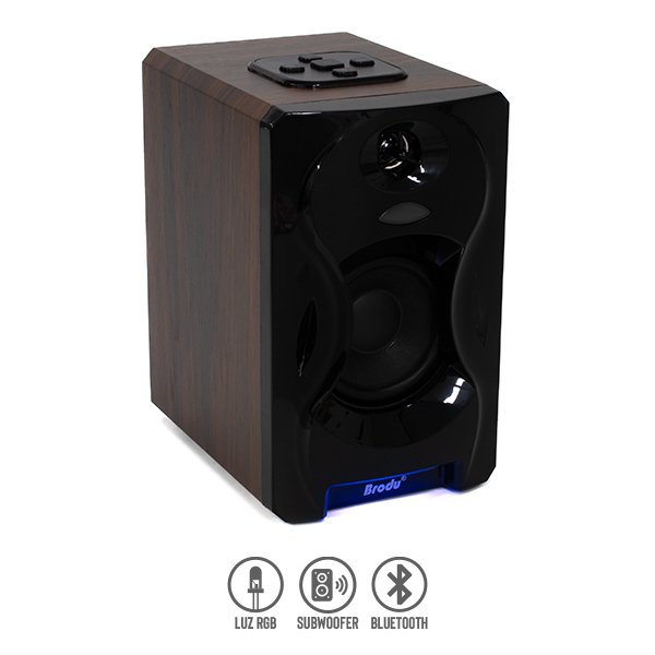 Bocina Bluetooth con Subwoofer Diseño de Madera 3″