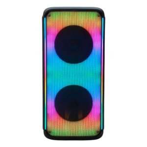 Bocina Bluetooth 8″x2 luz LED tipo flama con 2 micrófonos inalámbricos
