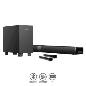 Barra de Sonido con Sobwoofer y 2 Micrófonos Inalámbricos