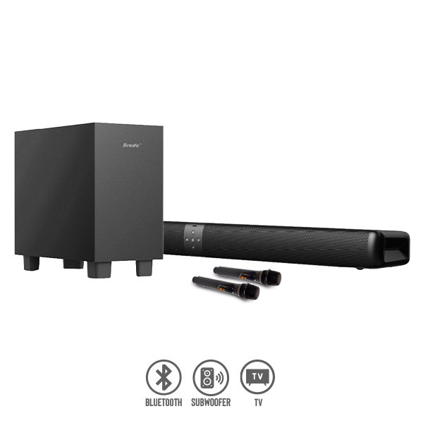Barra de Sonido con Sobwoofer y 2 Micrófonos Inalámbricos