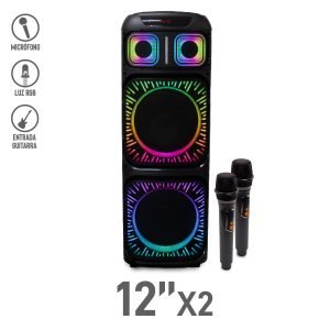 Bocina Bluetooth 12″x2 con Luz RGB y 2 Micrófonos Inalámbricos