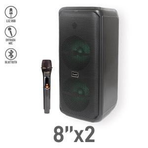 Bocina Bluetooth 8″x2 con Luz RGB y Micrófono Inalámbrico