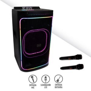 Bocina Bluetooth 12″ con Luz RGB y 2 Micrófonos Inalámbricos