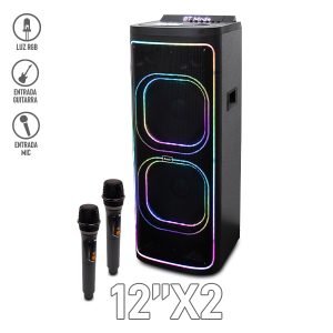 Bocina Bluetooth 12″x2 con Luz RGB y 2 Micrófonos Inalámbricos