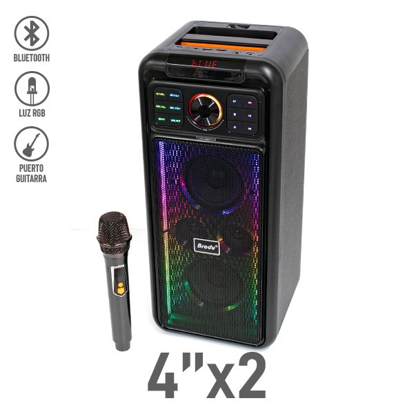 Bocina Bluetooth 4″x2 con Luz RGB y Micrófono Inalámbrico