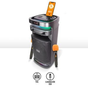 Bocina Bluetooth 8″ con Luz RGB y Soporte para Celular