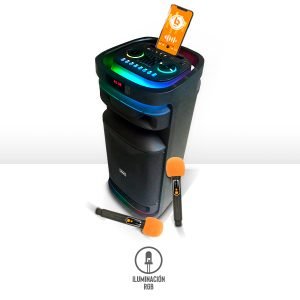 Bocina Bluetooth 12″ con Luz RGB y Soporte para Celular