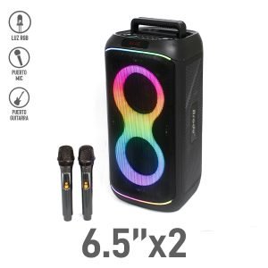 Bocina Bluetooth 6.5″x2 con Luz RGB y Micrófono Inalámbrico