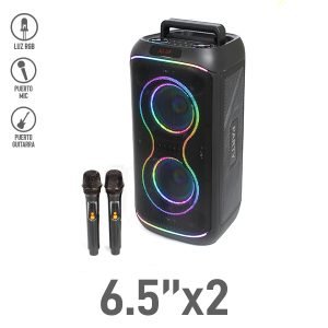 Bocina Bluetooth 6.5″x2 con Luz RGB y Micrófono Inalámbrico