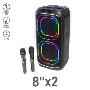 Bocina Bluetooth 8″ y 2 Micrófonos Inalámbricos