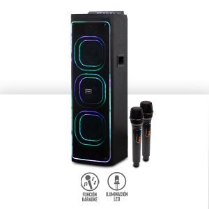 Bocina Bluetooth 8″x3 con Luz RGB y 2 Micrófonos Inalámbricos