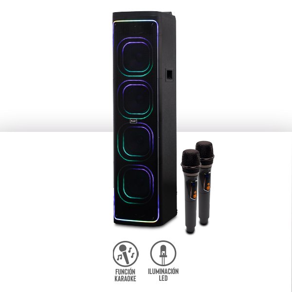 Bocina Bluetooth 8″x4 con Luz RGB y 2 Micrófonos Inalámbricos
