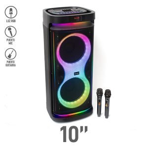 Bocina Bluetooth 10″ con Luz RGB y 2 Micrófonos Inalámbricos