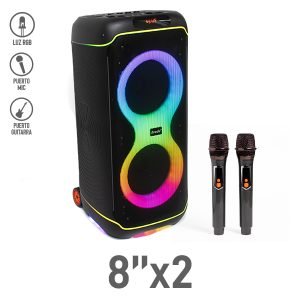 Bocina Bluetooth 8″x2 con 2 Micrófonos Inalámbricos