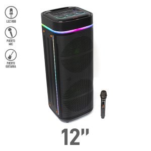 Bocina Bluetooth 12″ con Luz RGB y 2 Micrófonos Inalámbricos