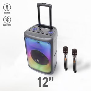 Bocina Bluetooth 12″ con Luz RGB y 2 Micrófonos Inalámbricos