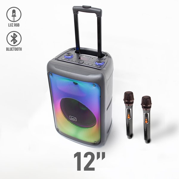 Bocina Bluetooth 12″ con Luz RGB y 2 Micrófonos Inalámbricos