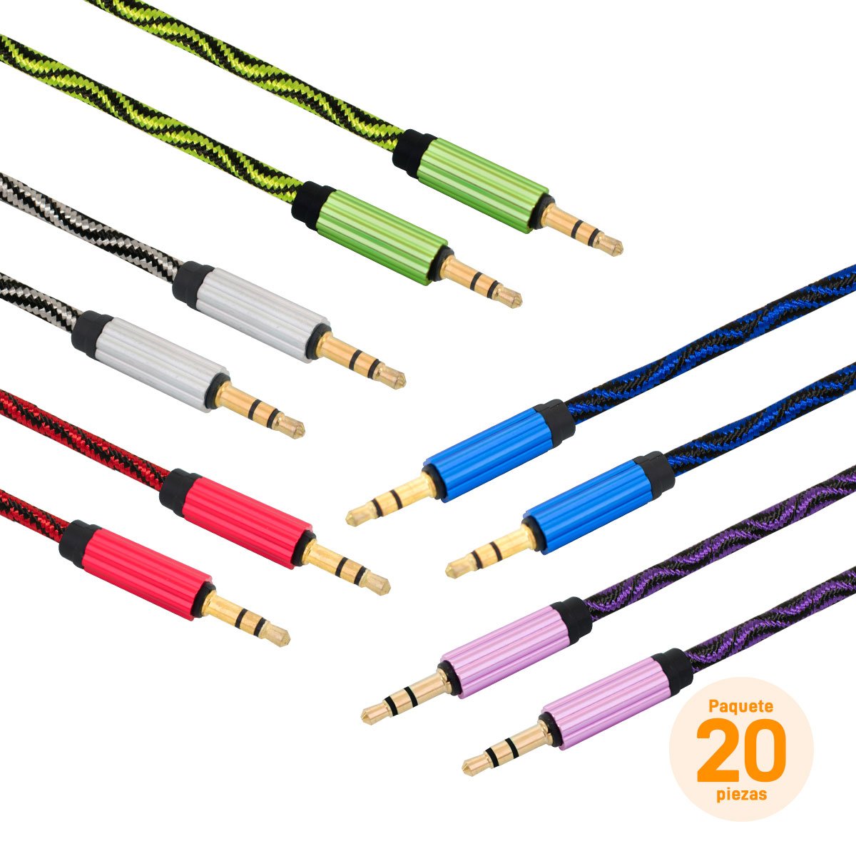 Paquete de 20 cables auxiliares 3.5 mm, 2 m de agujeta