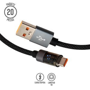 Cable USB/Tipo C de 1 m con Pantalla LCD, Paquete de 20 Pzs