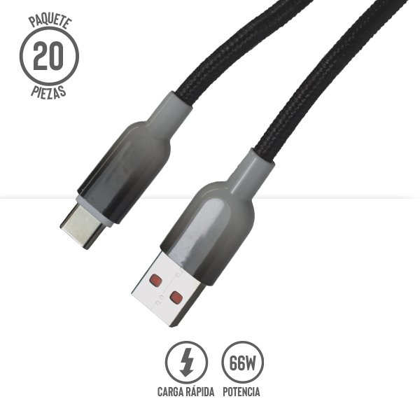 Cable USB/Tipo C de 1 m, Paquete de 20 Pzs