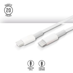 Cable Tipo C/Lightning (iPhone) de 1 m, Paquete de 20 Pzs