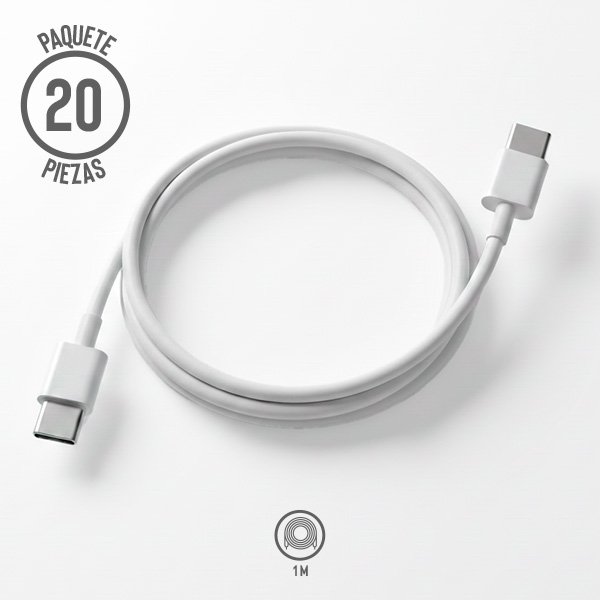 Cable Tipo C/Tipo C de 1 m, Paquete de 20 Pzs