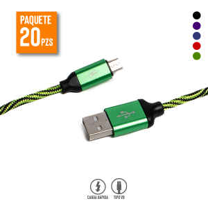Cable USB/V8 de 1 m, Paquete de 20 Pzs