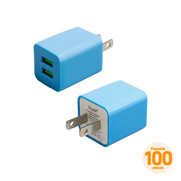 Cubos Cargadores con 2 Puertos USB, Paquete de 100 Pzs