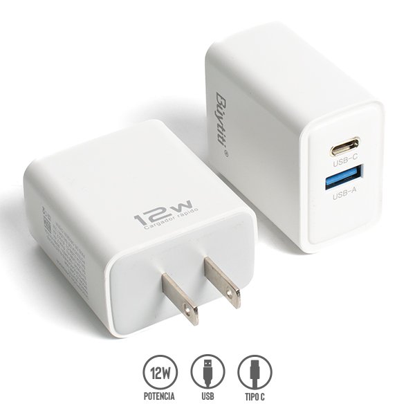 Cubo Cargador 12W con Puerto USB y Tipo C