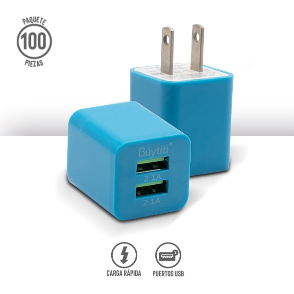 Cubos Cargadores de 10W con 2 Puertos USB, Paquete de 100 Pzs