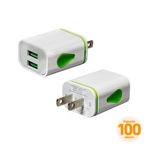 Cubos Cargadores de 10W con 2 Puertos USB, Paquete de 100 Pzs