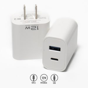 Cubo Cargador de 12W con Puerto USB y Tipo C