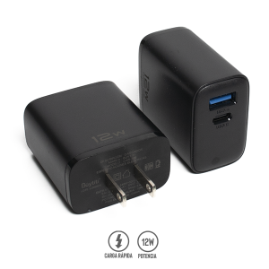 Cubo Cargador de 12W con Puerto USB y Tipo C