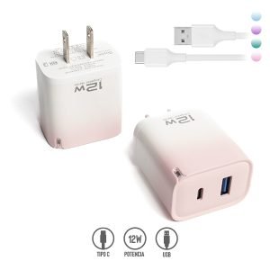 Cargador Alámbrico de 12W con Puerto USB y Tipo C