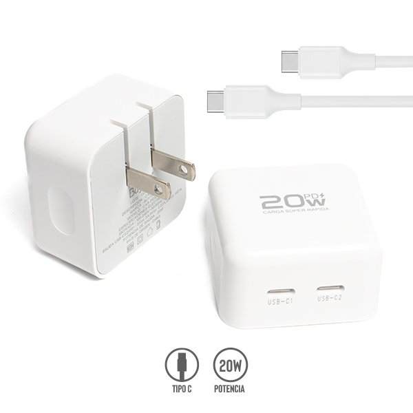 Cargador Alámbrico de 20W con Puerto Tipo C Dual