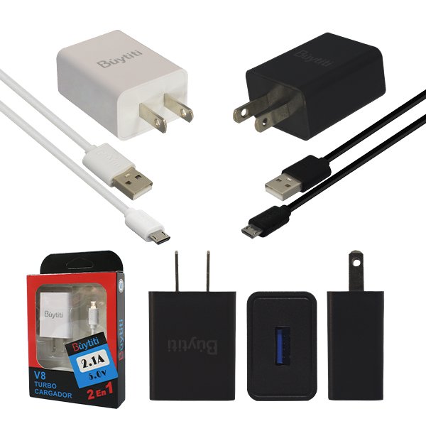 Cubo Cargador Puerto USB y Cable Tipo V8
