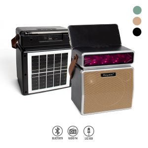 Bocina Bluetooth con Panel Solar, Radio FM y Luz RGB