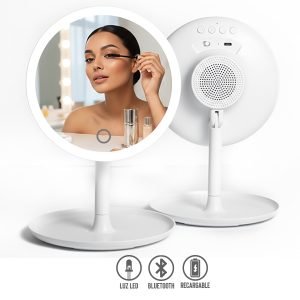Bocina Bluetooth y Espejo Rotable con Luz LED