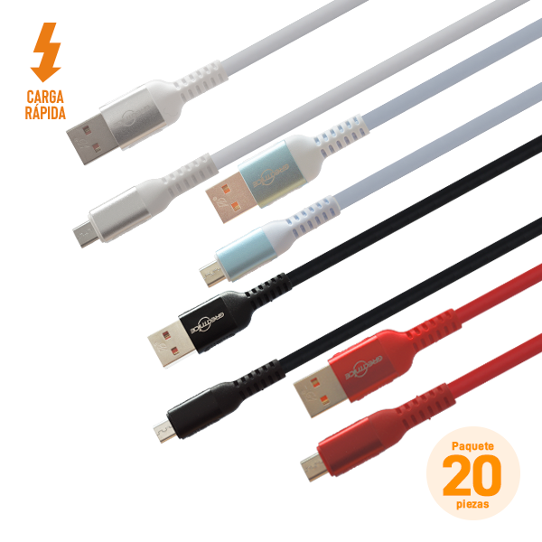 Cable USB/Micro USB V8 de 1 m, Paquete de 20 Pzs