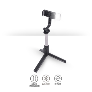 Tripie y Selfie Stick Bluetooth 360° con Mini Control Remoto y Luz LED