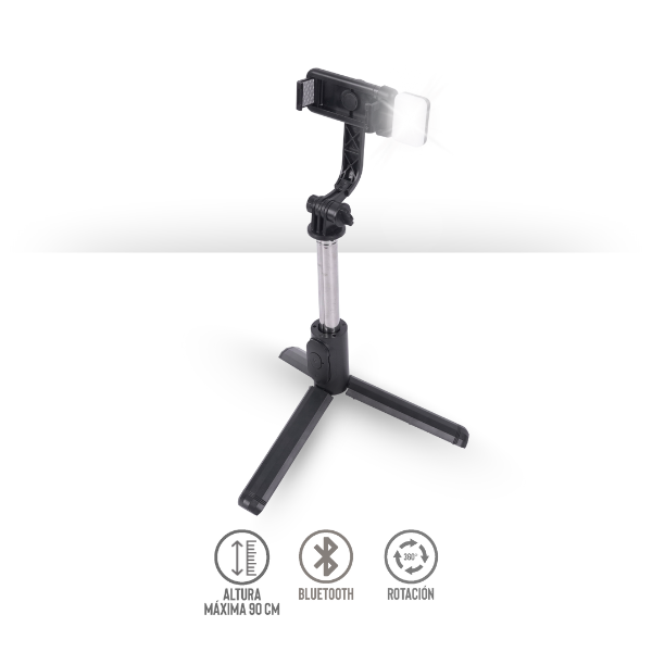 Tripie y Selfie Stick Bluetooth 360° con Mini Control Remoto y Luz LED