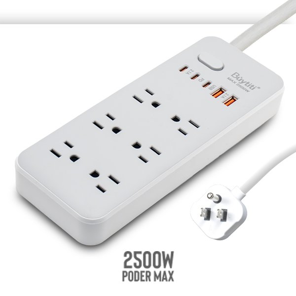 Multicontacto de 2500W con Puertos USB y Tipo C