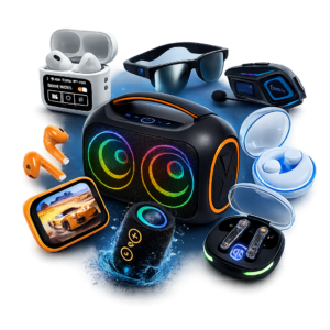 Collage de audifonos, bocinas y accesorios bluetooth BagoTech